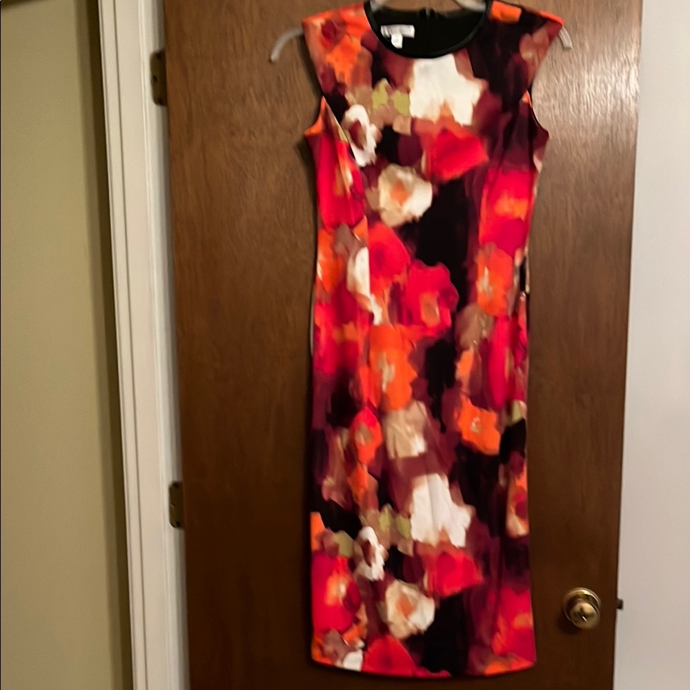 Red and Black Abstract Sheath Dress